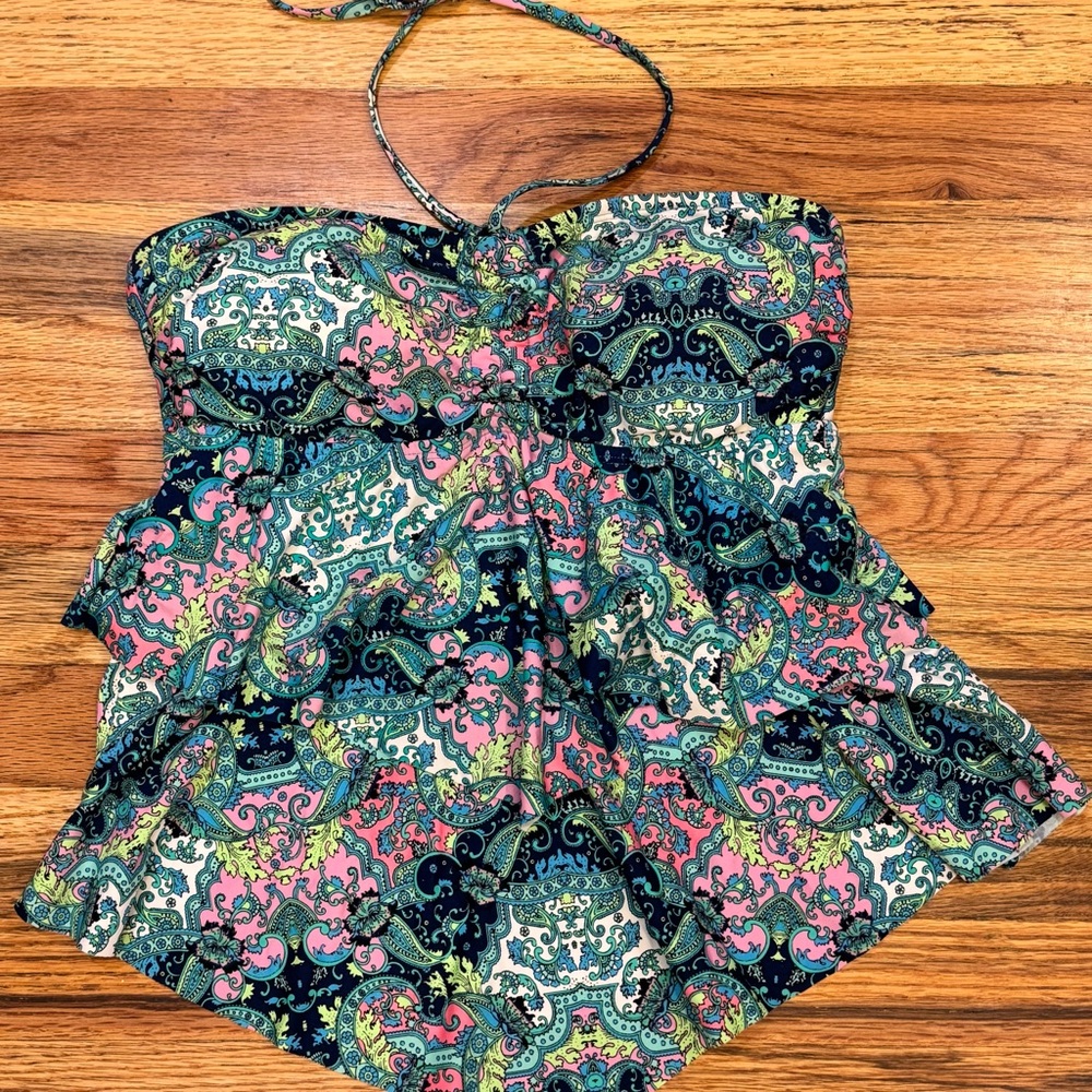 Kenneth Cole Multi Color Paisley Halter Tankini Top Like New Size M